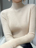 christmas outfit Dodobye Casual Skinny Long Sleeves Solid Color Half Turtleneck Sweater Tops