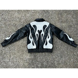 Dodobye American Hip Hop PU Leather Flame Racing Element Embroidery Zipper Jacket Men Clothes Y2k Autumn Winter New Fashion Couple Coat