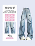 Dodobye Women's Blue Star Jeans Vintage Y2k 90s Aesthetic Denim Trousers Harajuku Baggy High Waist Wide Cowboy Pants Emo 2000s Clothes