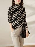 christmas outfit Dodobye Original Skinny Long Sleeves Contrast Color Jacquard High-Neck Sweater Tops