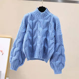 Black Friday Dodobye Twist Sweater Women Lantern Long-Sleeved Loose Lazy Chic Fall Winter Korean Knitted Casual O-Neck Pullover Female Sweet Jumpers