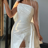 Dodobye Customized White Beaded Side Slit Veil robes de soirée Strapless Satin Party Dresses Floor-Length Trailing Prom Dress-(PRE-ORDER)