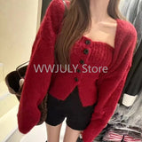 Dodobye Woman Korean Fashion 2 Piece Set Chic Slim Basic Tube Top Loose Lknitted Sweater Jacket Lazy Outwear Elegant Cardigan Design