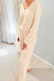 Dodobye V Neck Ribbed Long Sleeve Two-Piece Set