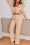 Dodobye V Neck Ribbed Long Sleeve Two-Piece Set