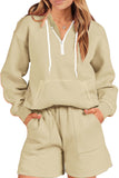 Dodobye Half-Zip Hoodie Pocket Shorts Two-Piece Set