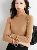 christmas outfit Dodobye Simple Skinny Long Sleeves Solid Color High-Neck Sweater Tops Pullovers