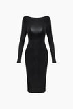 Dodobye-Solid Backless Slit Long Sleeve Midi Dress