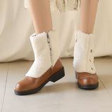 thanksgiving outfit Dodobye Snow Boots Round Toe Thick Heel 3.5cm Decoration 46 47 48 Leisure Daily Ankle Bota