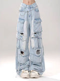 Dodobye Women Blue Baggy Cargo Jeans Harajuku Ripped Denim Trousers Y2k Aesthetic Vintage Japanese 2000s Style Jean Pants Trashy Clothes