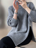 christmas outfit Dodobye Long Sleeves Loose Split-Joint Split-Side Zipper High Neck Sweater Tops