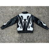 Dodobye American high-quality PU leather flame racing element embroidery zipper jacket men clothes y2k autumn winter fashion couple coat