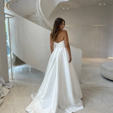 Dodobye White A-line Side Slit Strapless vestido femininos Sleeveless فساتين سهرة Backless Floor-Length Customized Wedding Dress-(PRE-ORDER)