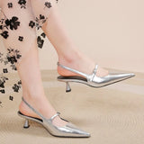 Dodobye Shoes for Women 2024 New Pointed Toe Women's Slingback Sandals Simple and Elegant Dress Shoes High Quality Silver Heels Women