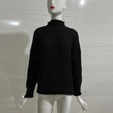 Black Friday Dodobye Loose Knitted Solid Batwing Sleeve Turtleneck Women Chic Casual Long Sleeve Pullover Sweater Female Autumn Warm Daily Knitwear