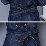 Dodobye 2025 Autumn Denim Jacket Coat Women Double-breasted Full Sleeves Vintage Windbreaker Female Long Jean Jacket Outerwear Tops R640