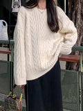 Dodobye-Solid Cable Knit Pullover Sweater