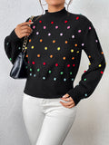 christmas outfit Dodobye Long Sleeves Loose Pompom Triming Round-Neck Knitwear Pullovers Sweater Tops