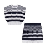 thanksgiving outfit Dodobye 2024 Spring Summer Casual Knitted Striped Women Suit Fashion Vintage O Neck Sleeveless Short Tops+Chic Short Pencil Skirt