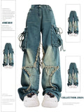 Dodobye Women Blue Cargo Jeans Baggy Vintage 90s Aesthetic High Waist Cowboy Pants Harajuku Denim Trousers Y2k Trashy 2000s Clothes 2025