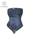 Dodobye Women's Denim Crop Top Vintage Y2k Summer Strapless Camisole Fashion Streetwear Casual Tube Top Female Sexy Off Shoulder Vest