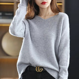 Dodobye Fashion Merino Wool Cashmere Women Knitted Sweater V-Neck Long Sleeve Bottoming Shirt Pullover Autumn Clothing Jumper Top