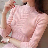 Dodobye 2024 AutumnWomen Mock Neck Ruffles Sweater Long Sleeve Knitted Bottoming Solid Pullovers Stripe Casual Sweater For Women