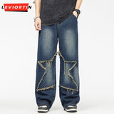 Dodobye Autumn And Winter Men'S Loose Straight Tube Pentagram Pattern Washed Fashion Trend Youthful And Energetic Jeans Wide Leg Pants