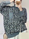 christmas outfit Dodobye Long Sleeves Loose Leopard Split-Joint High Neck Pullovers Sweater Tops