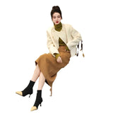 thanksgiving outfit Dodobye Fashionable High-End Tweed Style Women's Sweater Skirt Leather Jacket Suit New Arrival Autumn 2024 Elegant and Stylish