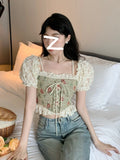 Dodobye Casual Floral Y2k Crop Tops Woman Outwear Slim Short Sleeve Elegant Blouse Office Lady Korean Style Fashion Pullover 2025 Summer