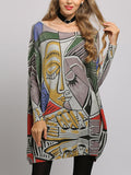 christmas outfit Dodobye Long Sleeves Loose Figure Printed Boat Neck Knitwear