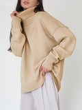 christmas outfit Dodobye Long Sleeves Loose Solid Color High Neck Knitwear Pullovers Sweater Tops