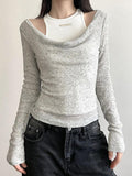 Dodobye-Slim Tank Top Cowl Neck Two Piece Long Sleeve Knit