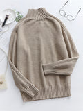 christmas outfit Dodobye Stylish Long Sleeves Loose Solid Color High-Neck Sweater Tops