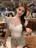 Dodobye Summer Woman Sexy Lace Y2k Blouse Short Sleeve Pure Color Tops Basic Casual Outwear Tees Korean Fashion Clothing Female Chic