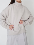 christmas outfit Dodobye Long Sleeves Loose Solid Color High Neck Knitwear Pullovers Sweater Tops