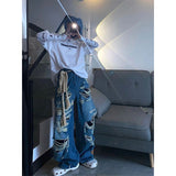 Dodobye Blue hole design high street popular high waisted jeans men y2k baggy hip hop fashion trend straight wide leg pants 2025 vintage