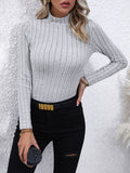 christmas outfit Dodobye Long Sleeves Skinny Pleated Solid Color Split-Joint High Neck Sweater Tops