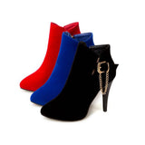 thanksgiving outfit Dodobye 2024 Ankle Boots Pointed Toe Thin Heels Flock Buckle Big Size 30-50 Black Blue Red S2677