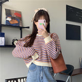 Black Friday Dodobye Korean Striped Sweater Women Loose Lazy Fall Winter O-Neck Knitted Pullover Harajuku Sweet Pretty Style School Jumpers Tops