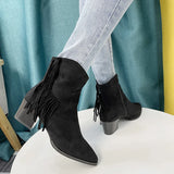 Dodobye 2025 Chelsea Boots Ankle Fringe Chunky Heels Western Cowboy Style Shoes Short Elegant Woman Heeled Punk Plus Size