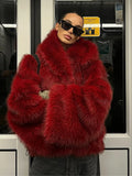 christmas outfit Dodobye 2025 Red Chic Hooded Warm Faux Fur Women's Short Coat Fashion Thicken Loose Long Sleeve Fluffy Jackets Christmas Lady Streetwear