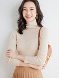 christmas outfit Dodobye Simple Skinny Long Sleeves Solid Color High-Neck Sweater Tops Pullovers