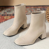 Dodobye Fashion Thick Heel Short Boots  2025  Winter New Square Headed Suede Short Boots Women Plush Warm High Heels  Boots