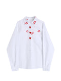 Dodobye 2025 Early Autumn Ladies New Style Lip Print Heart Print Shirt Women Fashion Loose White Long Sleeved Temperament Button Blusas