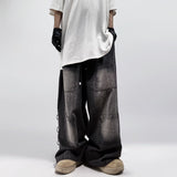 Dodobye 90s Streetwear American Style Oversized Pocket Retro Baggy Jeans Men Y2k Hip Hop Punk Wide Leg Straight Overalls Black Denim Pants Streetwear