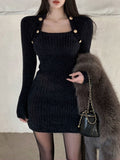 Dodobye 2025 Winter Blue Sexy Slim Bodycon Dress Woman Korean Fashion Elegant Knitted Dress Short Party Y2k Mini Dress Office Lady Chic