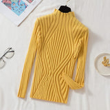 Black Friday Dodobye Pit Stripe Knit Sweater Women Korean Fall Winter Fashion Slim Elegant Solid Half High Collar Long Sleeve Pullover Basic Chic Top