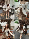 Dodobye American Style Vintage 2 Piece Set Spicy Girl Sexy Sleeveless Mini Dress + Knitted Ruffle Y2k Cardigan Korean Fashion Suit Woman